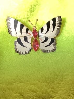 Vintage Pink Crystal Tiger Butterfly Brooch Pin Czechoslovakia